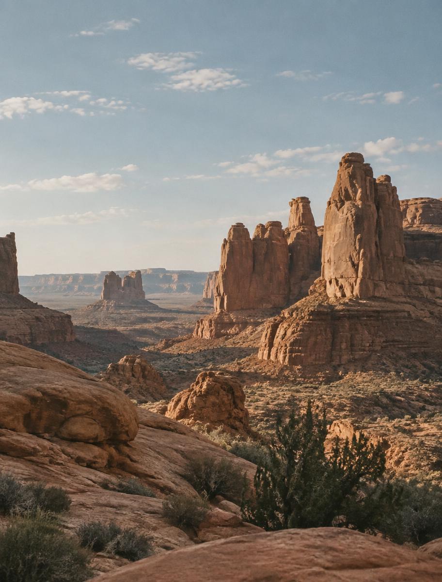 Sunlit desert rock landscape